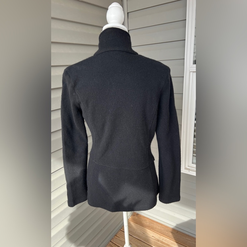 Lauren Ralph Lauren 100% Wool Knit Sweater Blazer Black jacket Sz M - Picture 4 of 9